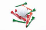Golf Ball and Golf Tees on White Background
