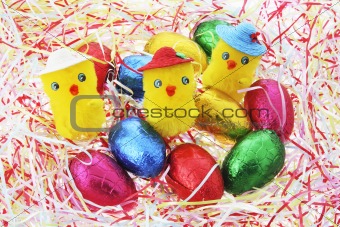 Toy Chicks and Easter Eggs