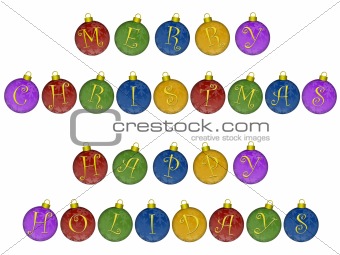 Merry Christmas Happy Holidays on Colorful Ornaments