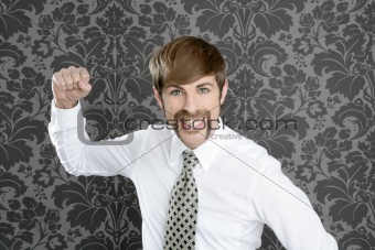 aggressive funny retro mustache businessman