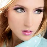 blonde face makeup macro detail pink lipstick