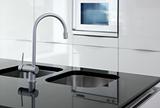 kitchen faucet and oven modern black and white