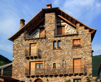 Pyrenees stone houses in Anso valley Huesca