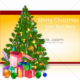 merry christmas card with xmas tree