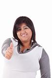 happy large  latin woman, with thumb up, isolated on  white studio shot