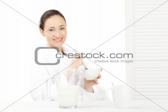 Happy Woman Holding Bowl