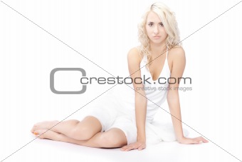 Woman White Dress over white background