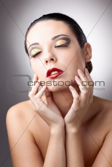beautiful woman over grey background