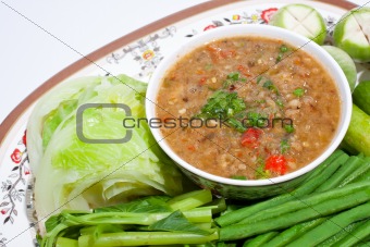 Thai food. Curry cooked vegetables.