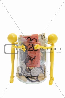 Miniaiture Figures and Jar of Money