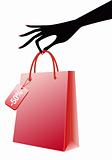 hand with red shopping bag, vector