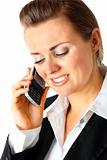  Smiling modern business woman talking on mobile phone
