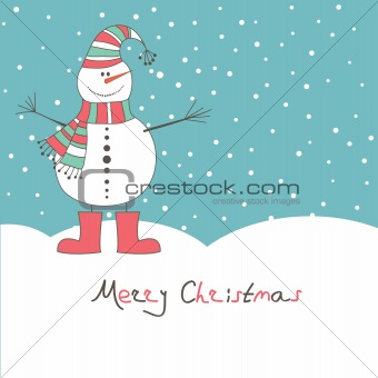 New year's card with angel snow man. Vector illustration