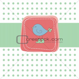 Romantic green card with bird. Vector illustration
