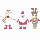 Santa, Reindeer, Snowman. Vector illustration