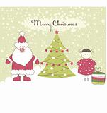 Card with Santa and Girl. Vector illustration