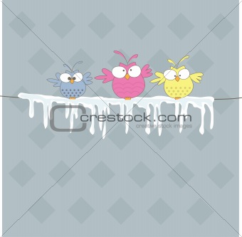 Three owl on the rope. Vector illustration