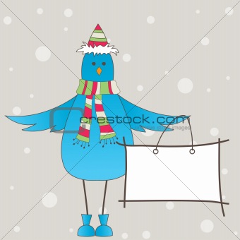 Blue bird with message. Vector illustration