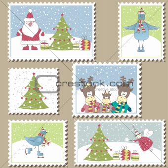 Christmas Postage stamps.Vector illustration