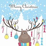 Christmas reindeer with gifts. Vector illustration