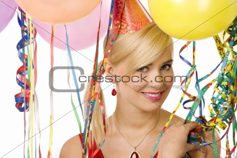 smiling girl in party with balloons
