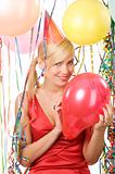 girl blond with red balloon 