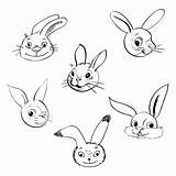 Rabbits heads icons and symbols for design isolated on white.