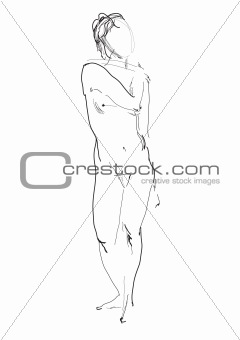  naked standing model  pencil drawing