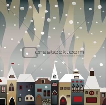 smoking snow-covered houses