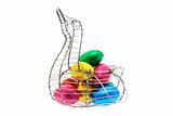 Easter Eggs in Duck-shaped Wire Basket