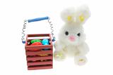 Easter Bunny with Easter Eggs in Wooden Box