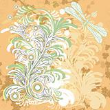 vector floral grunge background with dragonfly