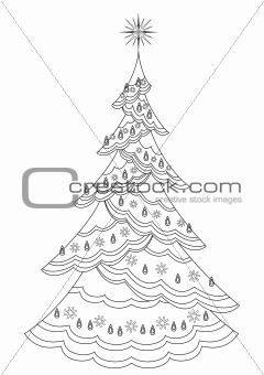 Christmas fir-tree with garland, contours