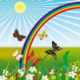 Rainbow and butterflies