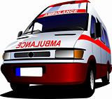 Modern ambulance van over white. Colored vector illustration