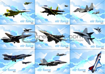 Nine posters of Air force team. Vector illustration