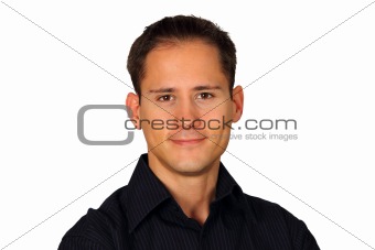 Portrait of a handsome young man in a blue shirt
