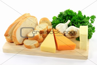 Products for home made spread Garlic Bread. 