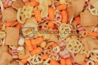 Colorful background of crisp fried snacks