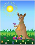 Kangaroo with baby on meadow