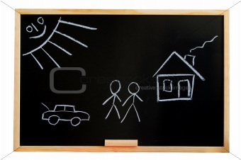 blackboard with house drawing
