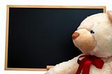teddy with empty blackboard