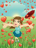 Valentine Girl And Hearts Rain