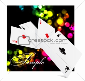 Four aces over colorful clubs background