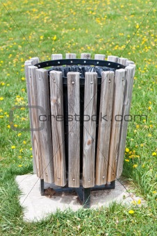 Wooden Trash Can in a Park