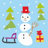 isolated funny snowman and christmas items