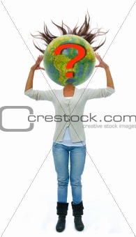 woman with head in the manner of globe