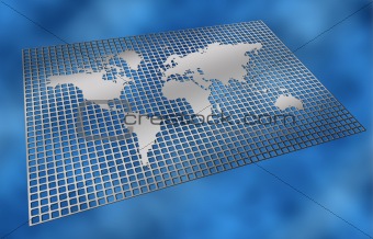 metal grid world map