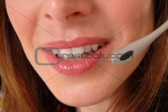 female telephone operator close up mouth