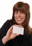 woman with blank business card